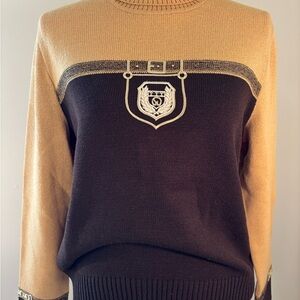St. John Brown and Tan Crewneck Sweater